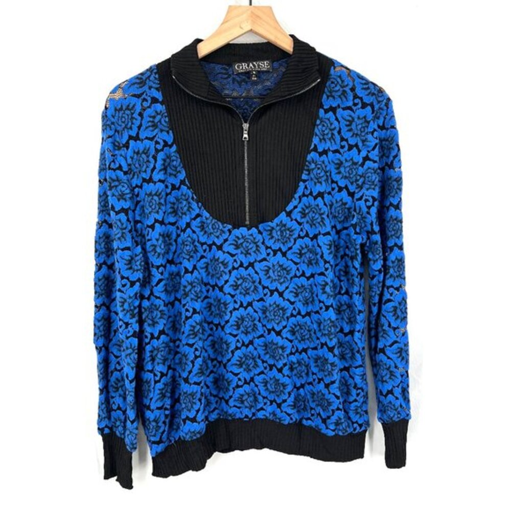 GRAYSE marie gray St. John knits‎ casual lace blue floral popover sweater top S
